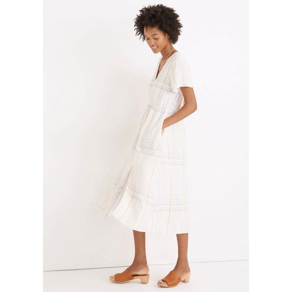 MADEWELL Linen Blend Clara MIDI Dress In Plaid Size Small - Picture 3 of 8